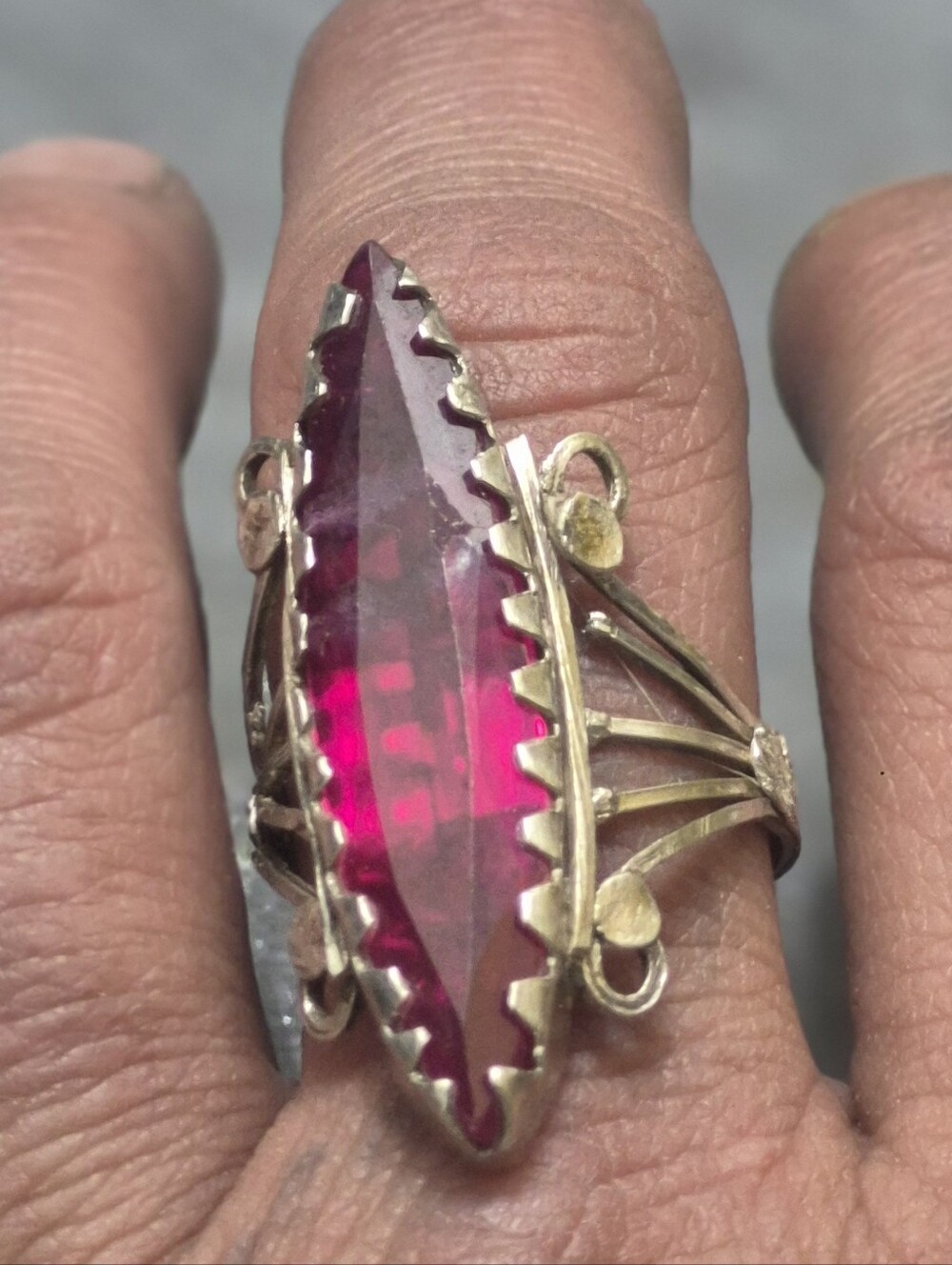 Source Unknown Deep Pink Marquise Crystal Ring